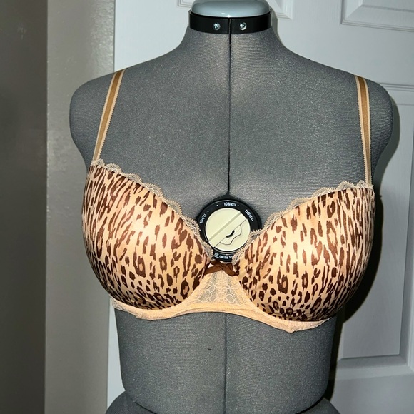 Victories Secret Lined Demi Bra Leopard Print with Lace Size 32DDD (F) Nuetrals - Picture 2 of 9